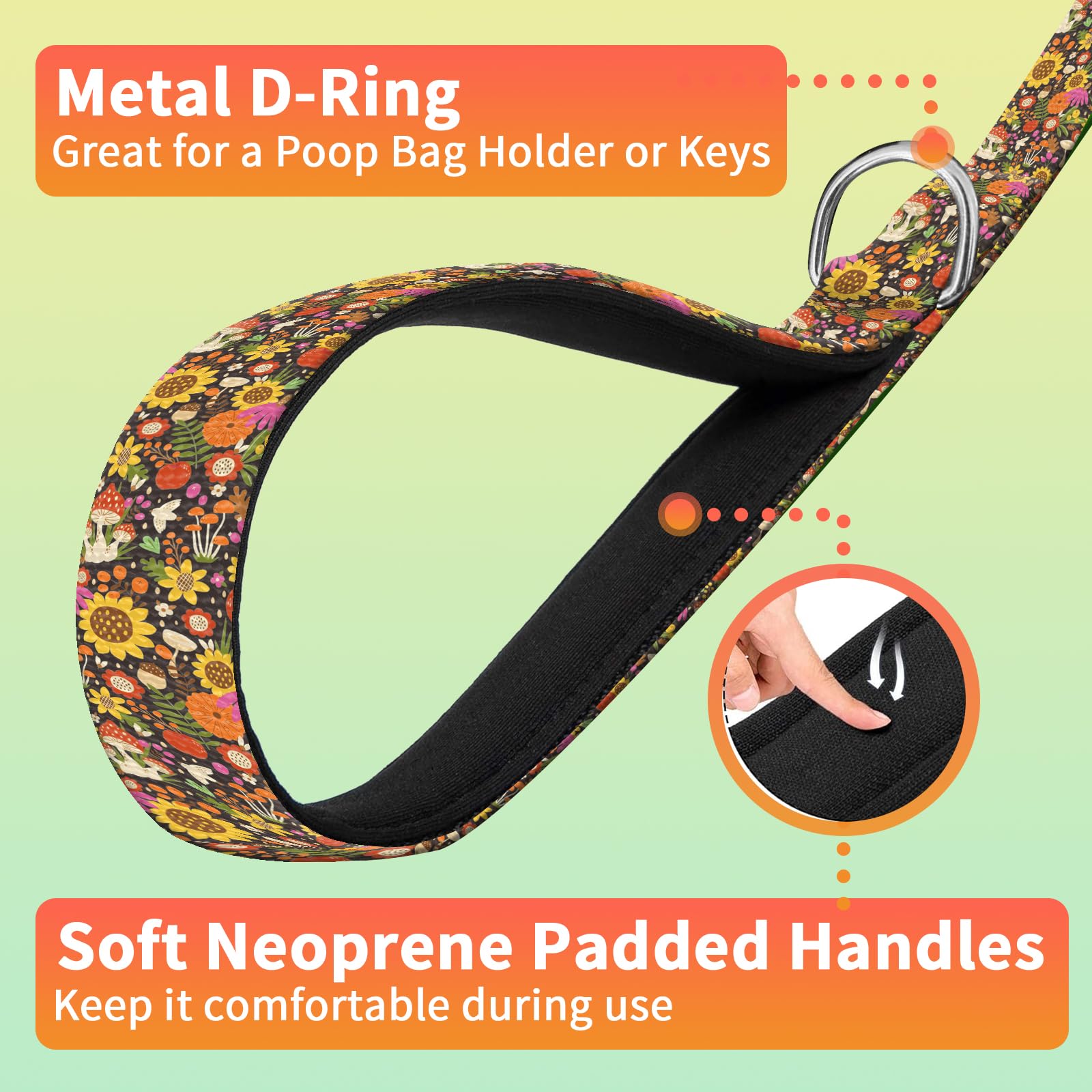 DAORJWL Dog Leash with Neoprene Handle, Dog Training Leash, 6FT Cute Durable Polyester Dog Leashes for Medium & Large Dogs Walking Boho Sunflower