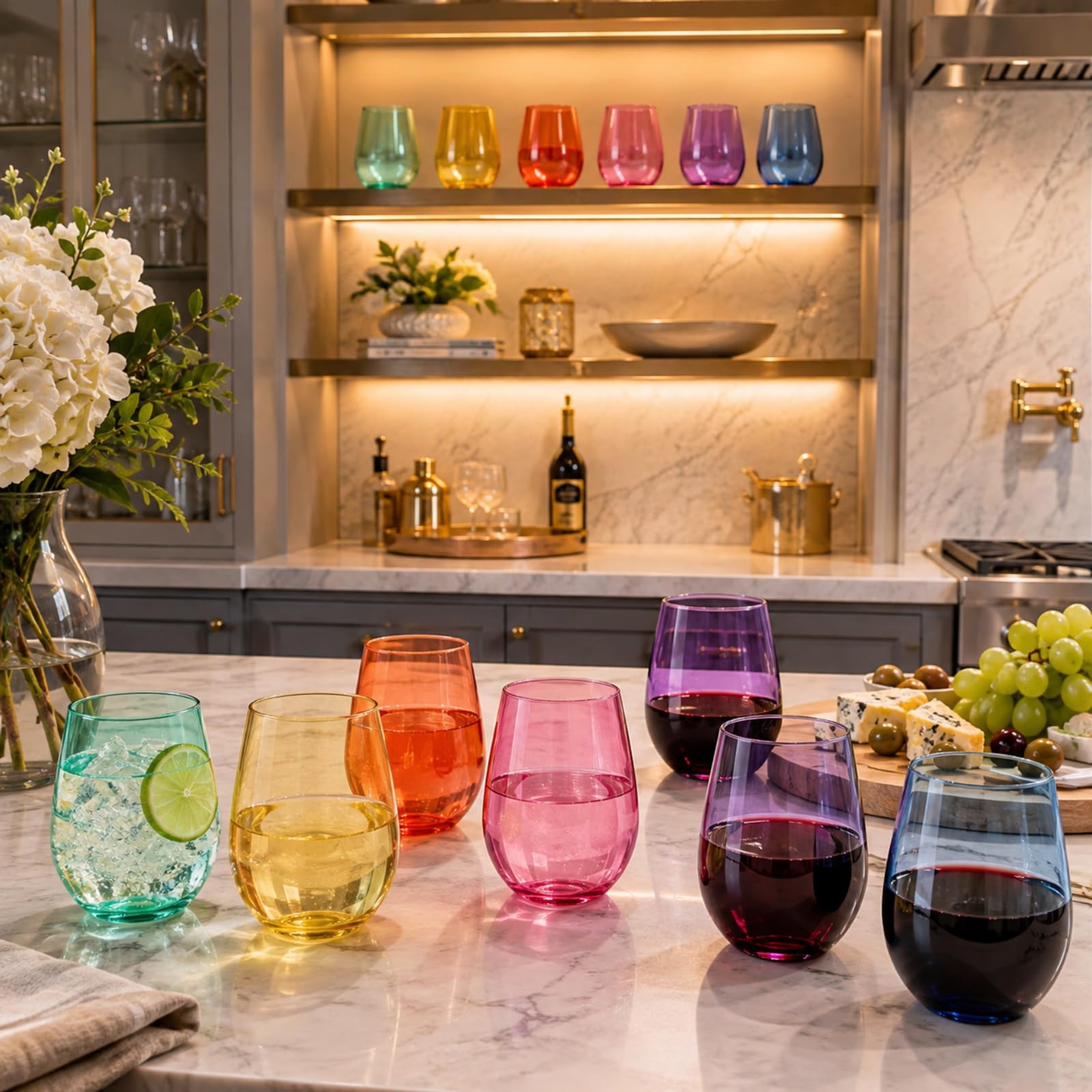 Lot de 6 verres à vin sans pied en plastique de style européen incassables et sans BPA, réutilisables, pour extérieur, piscine, intérieur, lavage à la main, 425 g