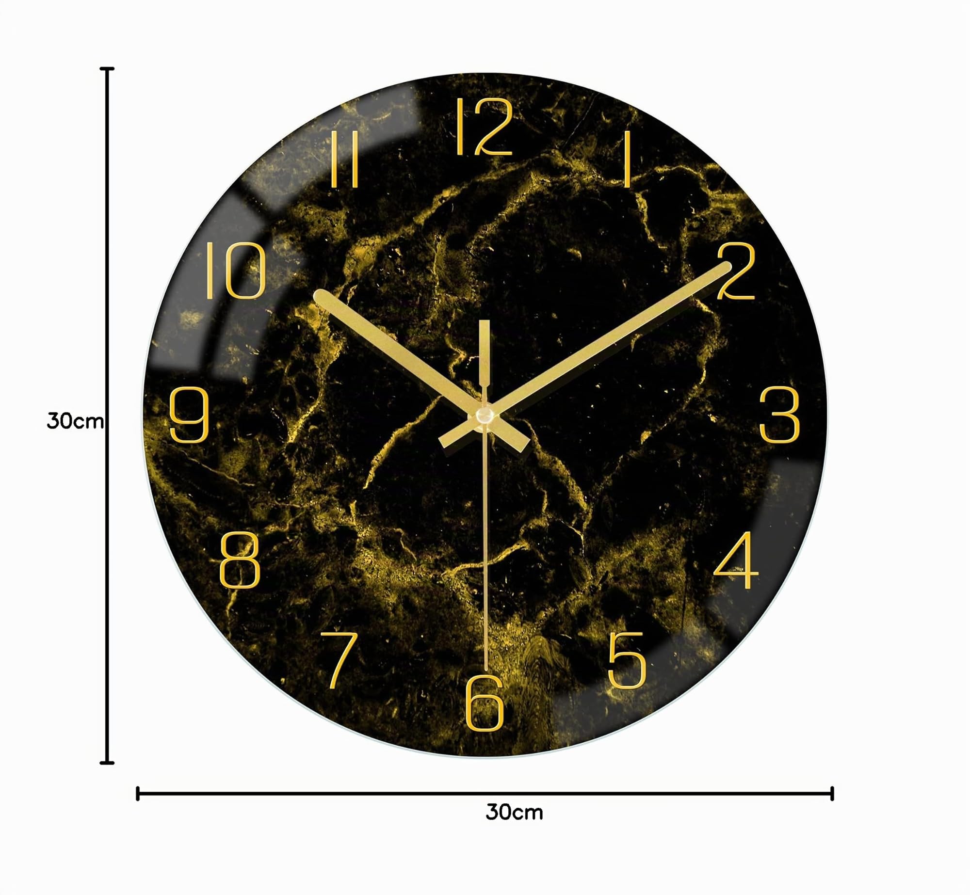 VIKMARI Orologio da Parete Moderno con Texture Marmorea Nero Oro da 30 cm Silenzioso Non Ticchettante a Batteria Orologi a Quarzo Decorazione Rustica per Cucina Camera da Letto Salotto e Ufficio