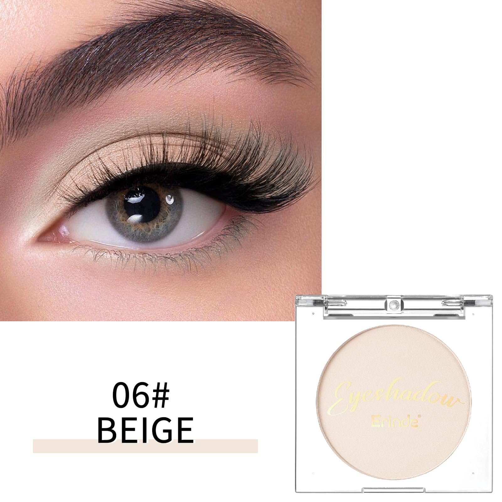 Erinde Single Beige Matte Eyeshadow Palette, Velvet Eye Shadow Compact Powder Primer Base Makeup, Neutral Nudes Matte Pressed Powder Eye Shadow Palette, 06# Beige