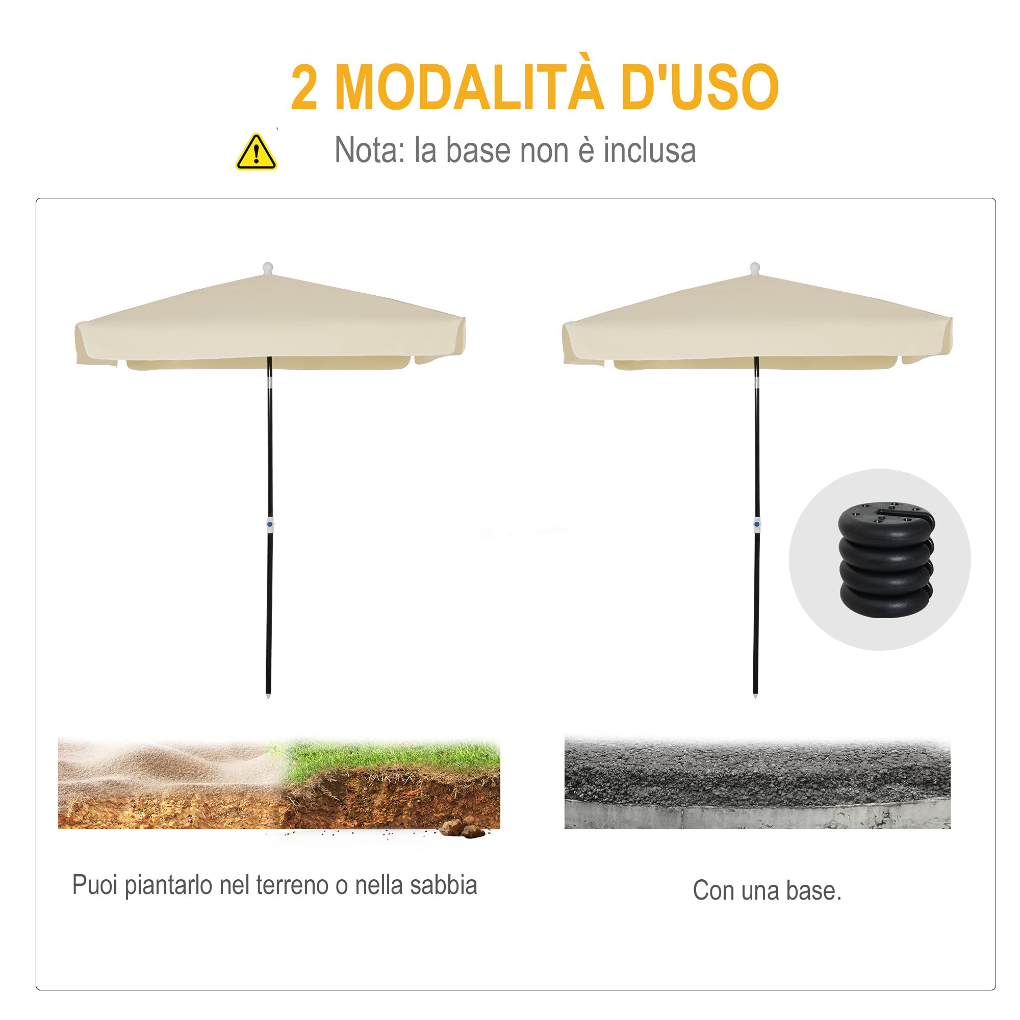 Outsunny Ombrellone 2x2m da Esterno con Tettuccio Regolabile Quadrato Crema | per Terrazza e Giardino, Portatile, in Metallo e Poliestere