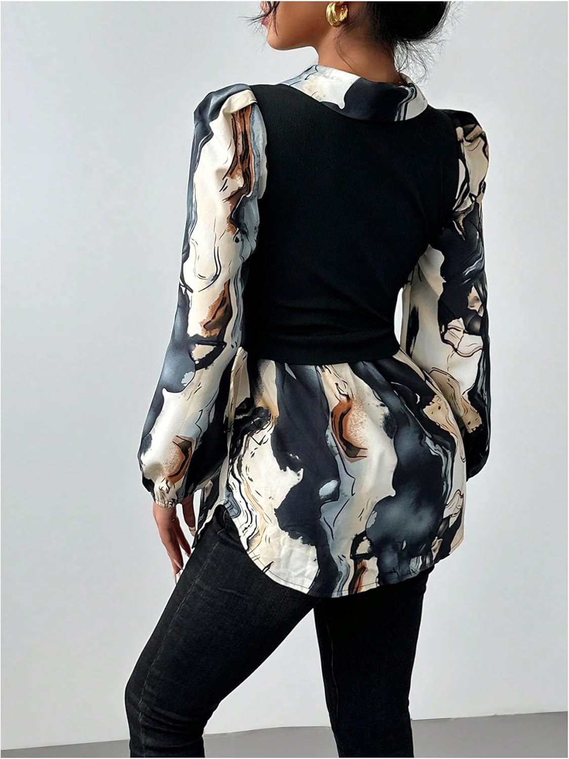 GORGLITTER Women's Long Sleeve Peplum Tops Blouse Dressy Casual Button Down Collared Shirts Fall Teacher Baby Doll Tops - Image 2