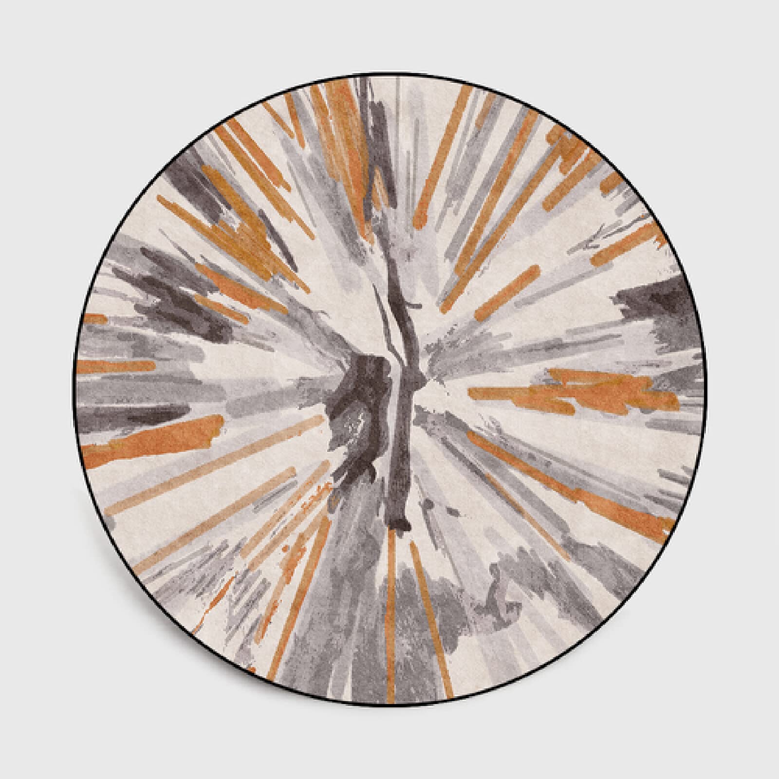 Zone Tapis Ronde Moderne Aquarelle Abstraite Floraison Orange Gris Anti Slip pour Salon, Couloir, Chambre, Cuisine ø 140CM