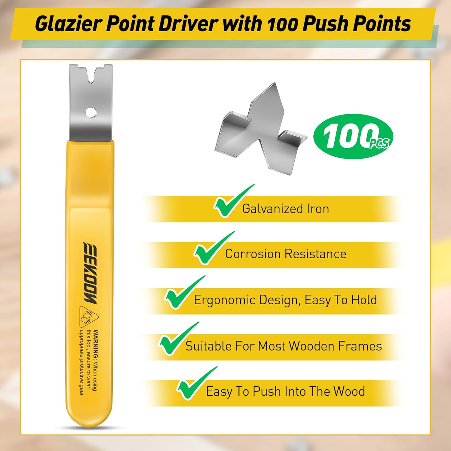 Feekoon Glazier Point Driver, Glazier Setting Tool with 100 Push Points, Glazing Push Point Driver Tool for Framing Glass Picture Cross Stitch(Yellow,1 Pack)