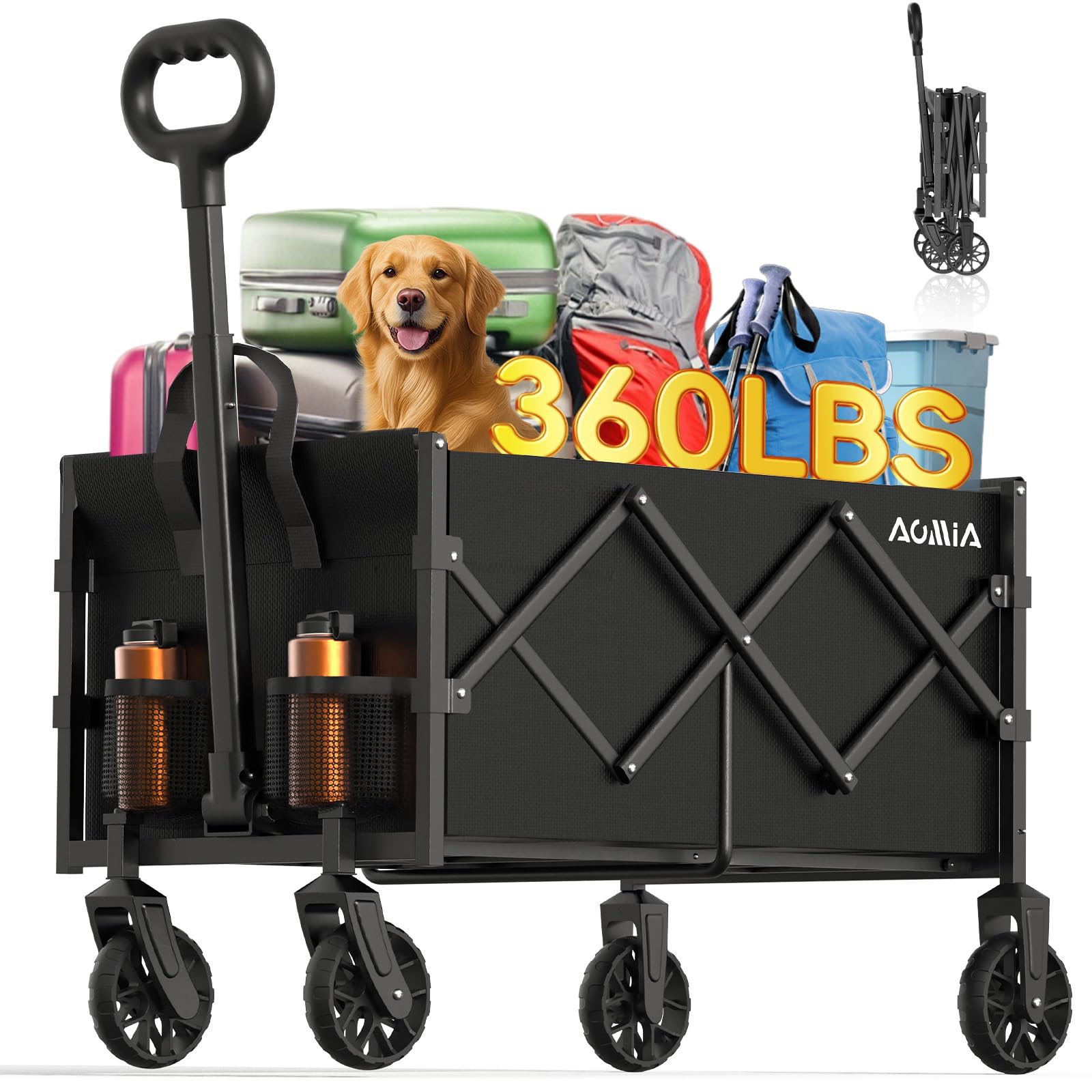 collapsible foldable wagon with wheels heavy duty folding wagons carts 360lbs weight capacity portable all terrain utility wagon cart for groceries sports garden shopping camping beach fishing