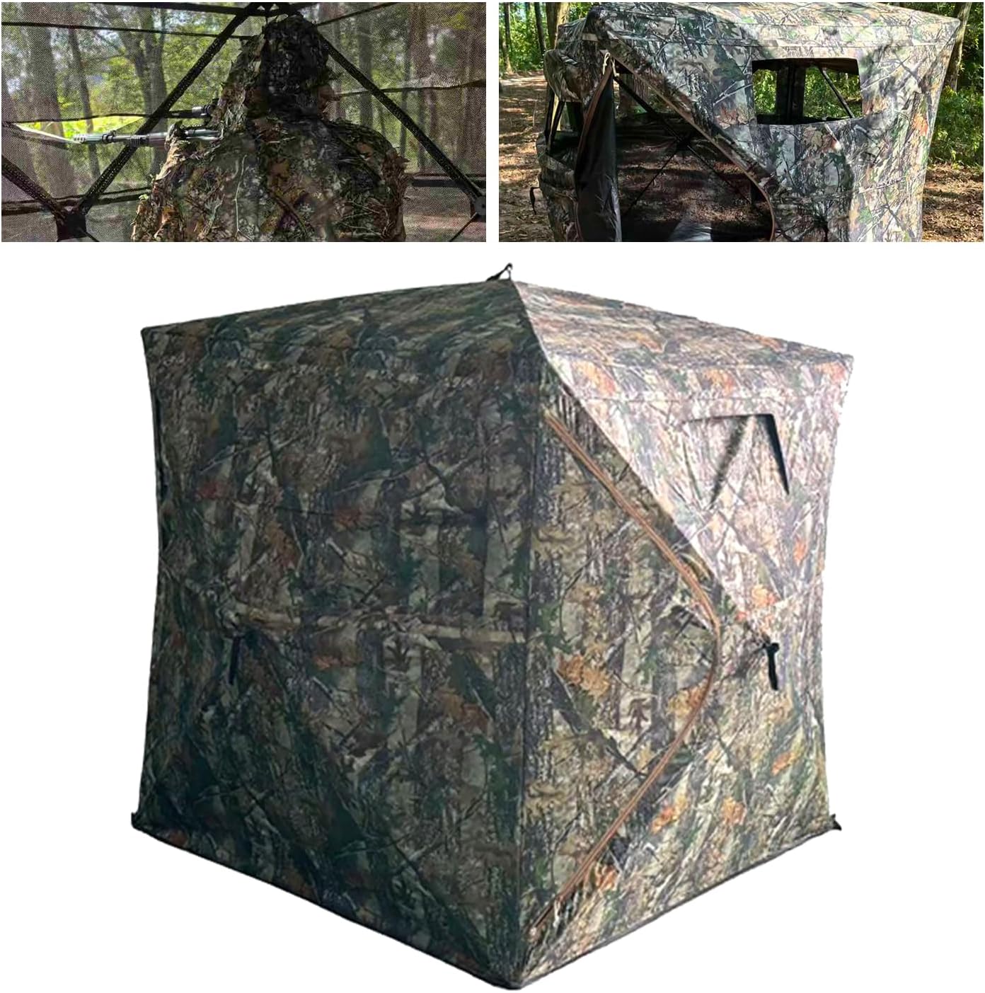 2-3 Person Ground Blind, 270° One-Way See Through Hunting Blind, Heavy Duty 600D 3000mm Waterproof Oxford, Silent Slide Windows & Zippers, 4-Season Portable Stealth Blind for Deer & Turkey