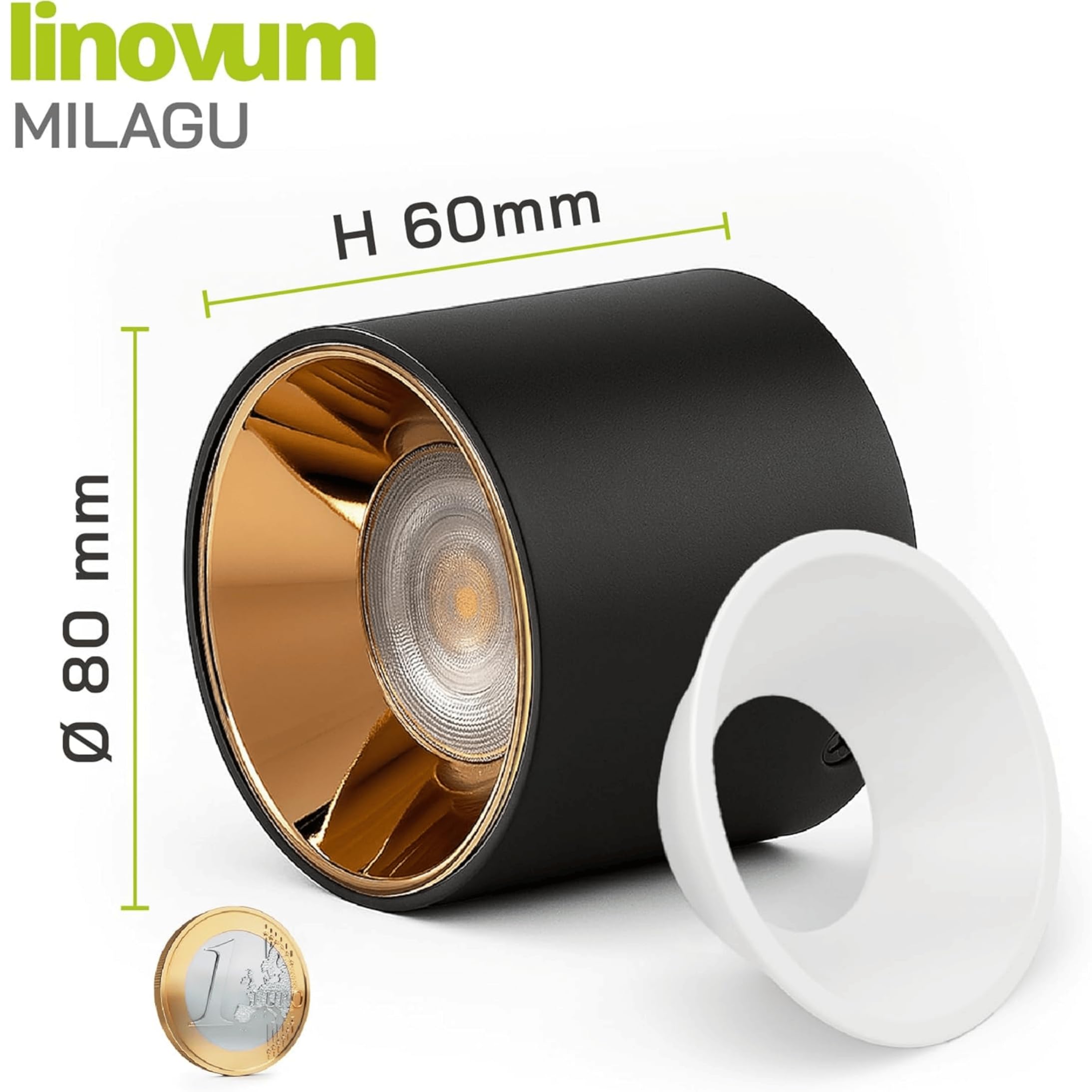 SSC-LUXon MILAGU - spot de plafond en saillie LED integree noir dore | Installation rapide et discrète pour un rendu épuré, faible consommation et longue durée de vie au quotidien.