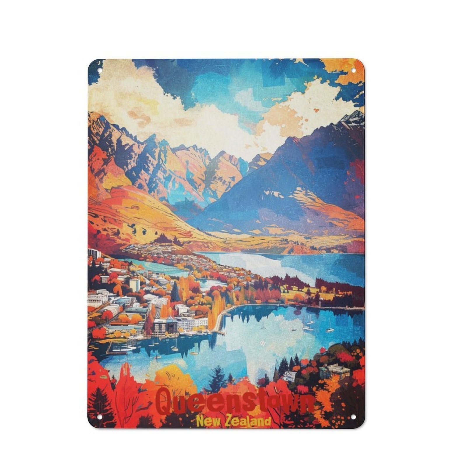 Junmoney Queenstown Art Metal Sign 40X30cm With For Hallway Wall, Rustic Decor, Housewarming Present For People Styling Hallway