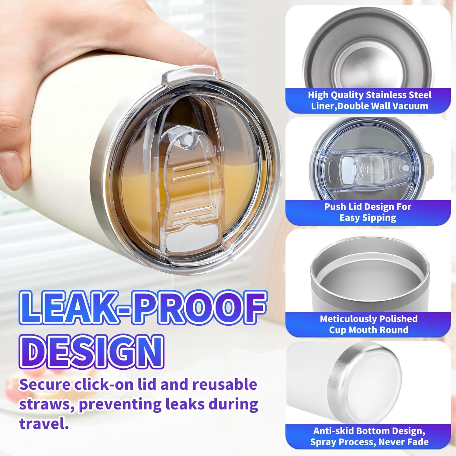 36 Pack, 20oz Stainless Steel Bulk Tumblers with Lids and Straws, Leakproof Double Wall Travel Mug for Hot/Cold Drinks, Home Office Outdoor Party Use, Durable Powder Coated Insulated Cup/White - Image 5