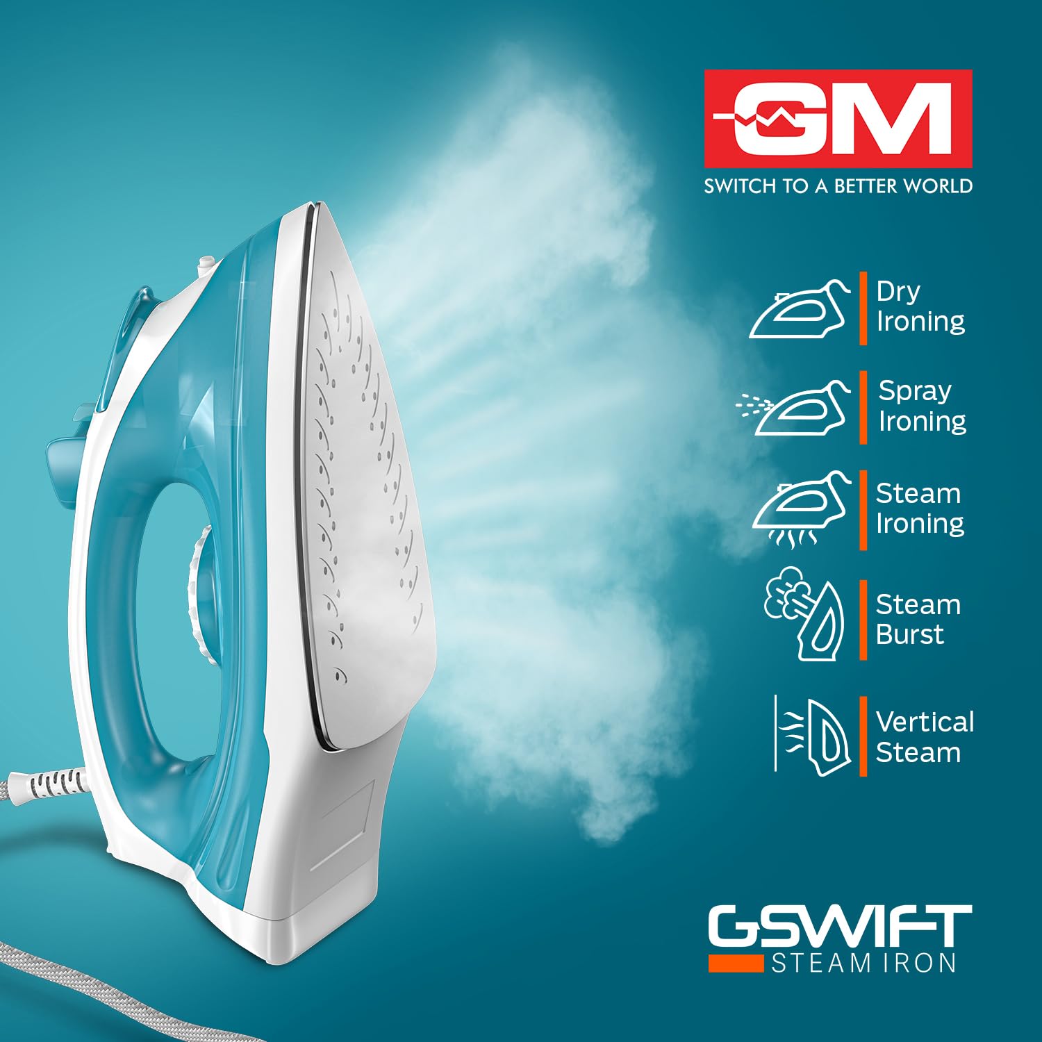 GM G-Swift Steam Iron - Powerful Wrinkle Removal -4