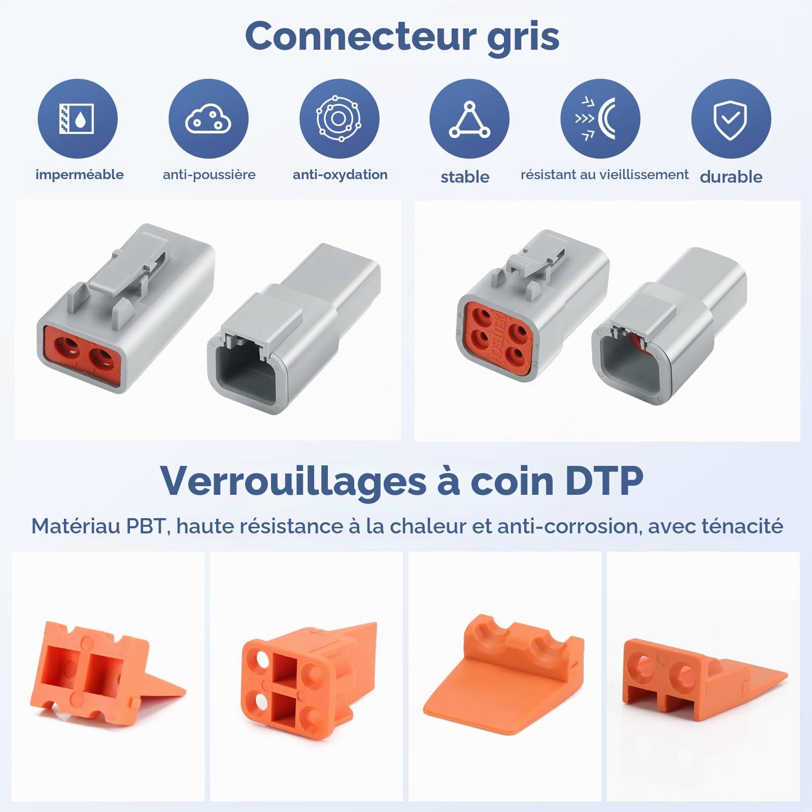 Lot de 32 connecteurs Deutsch DTP à 2 broches étanches pour automobile - 4 ensembles avec taille 12 - Jauge de contacts estampés 14-12 AWG - Taille du fil : 25 A