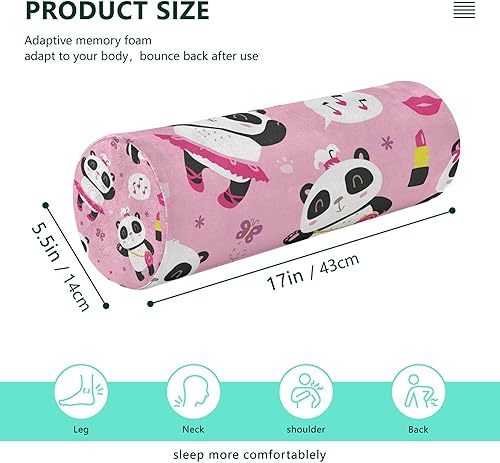 Miniatura 2 de JUNZAN Panda - Almohada de almohada para el cuello, almohada redonda pequeña, almohada decorativa para apoyo lumbar, cilindro de sueño, espuma