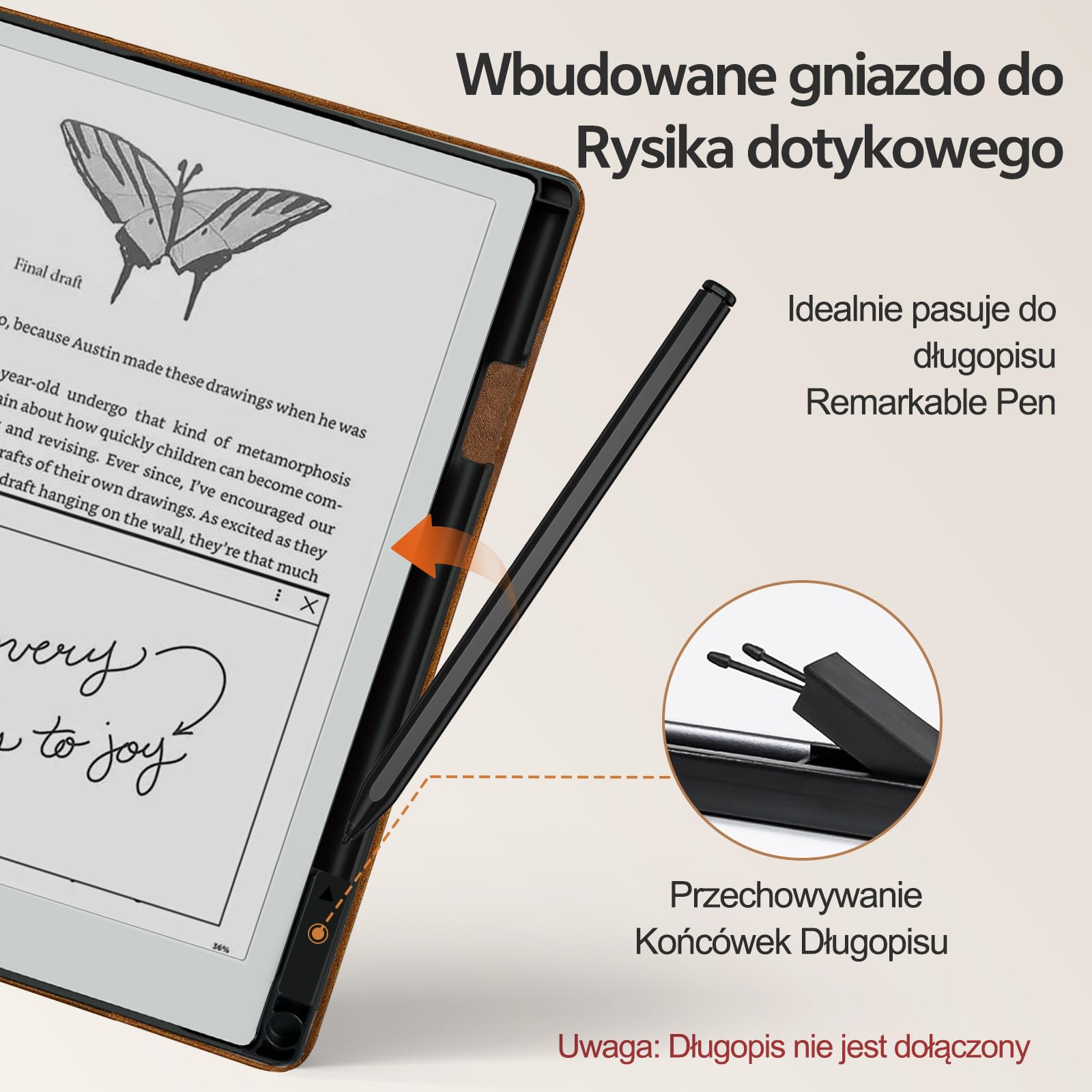 ZSPEED Etui ze Skóry PU na Tablet Remarkable 2 10,3 Cala (2020) - Etui Ochronne z Klapką i Uchwytem na Długopis, Zintegrowana Przegródka na Karty, Magnetyczne Mocowanie (Brązowe)