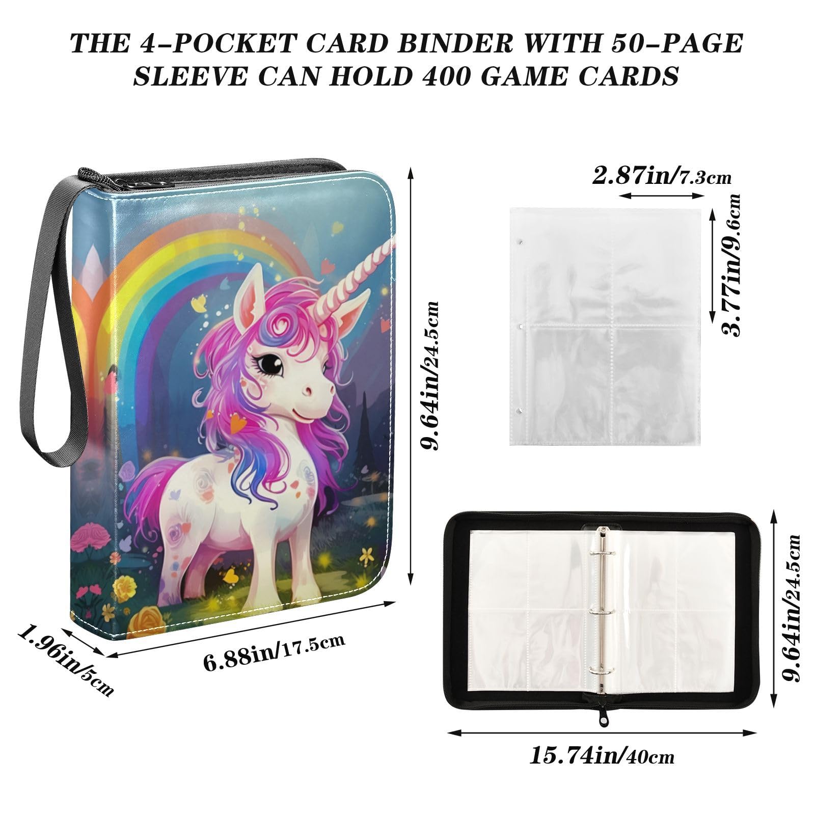 Amazon.com: Unicorn Rainbow Waterproof Trading Card Binder,400-Pocket  Trading Album Display Holder,Display Case with Card Sleeves Card Holder  Protectors Set for Soccer Card,Gaming Cards,Yugioh,MTG and Other TCG  2010023 : Toys & Games