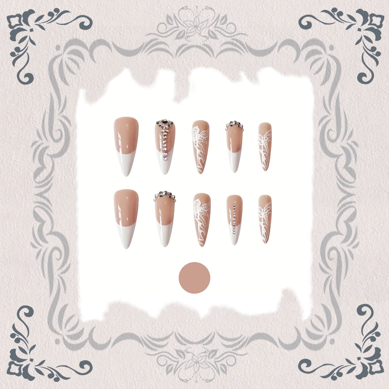 Long Stiletto Press On Nails Nude Glossy Artificial Nail Set_voghion.com