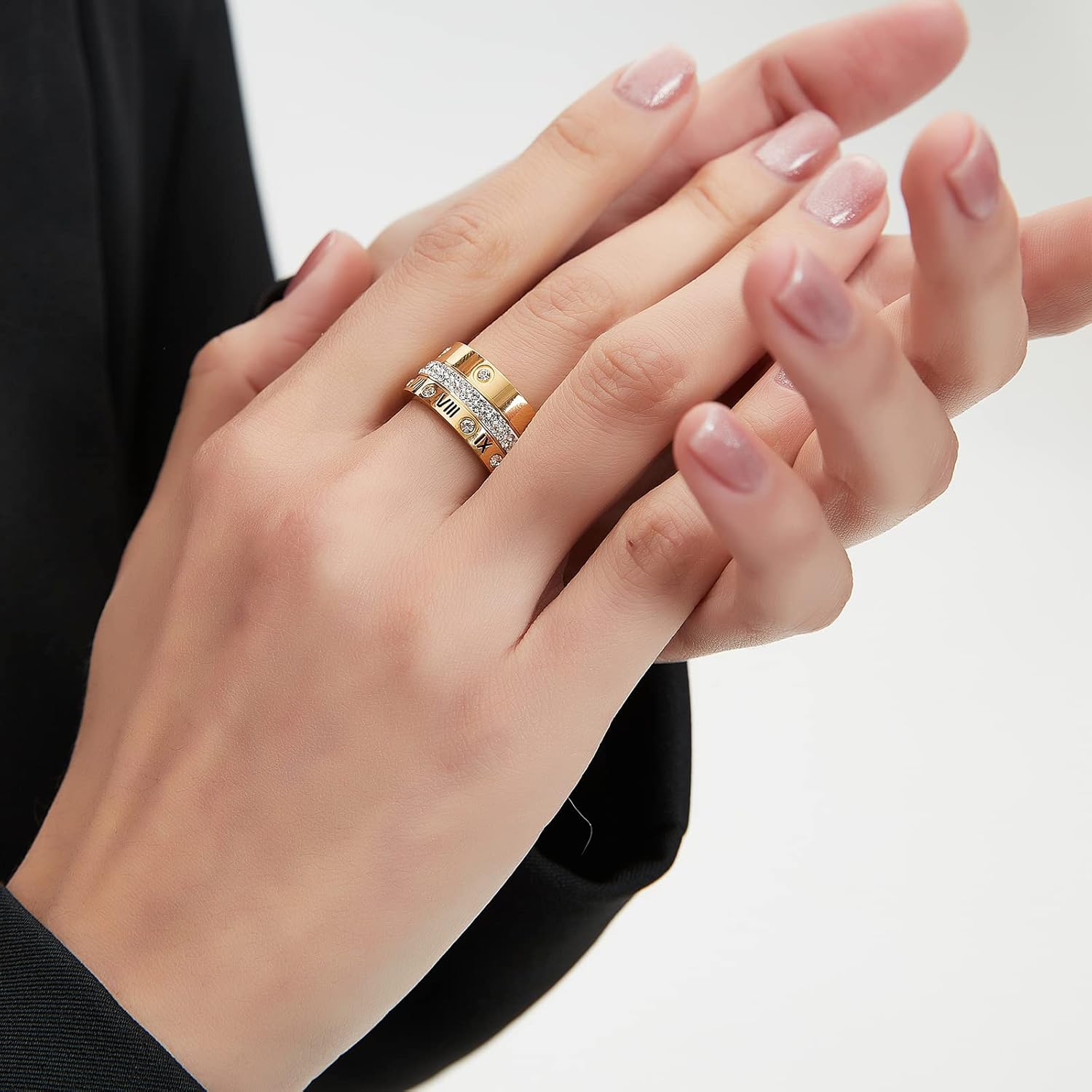 3pcs Love Friendship Lucky Ring Cubic Zirconia Gold Ring Sets for Women Stainless Steel Wedding Statement Thumb Ring Bands - Image 7