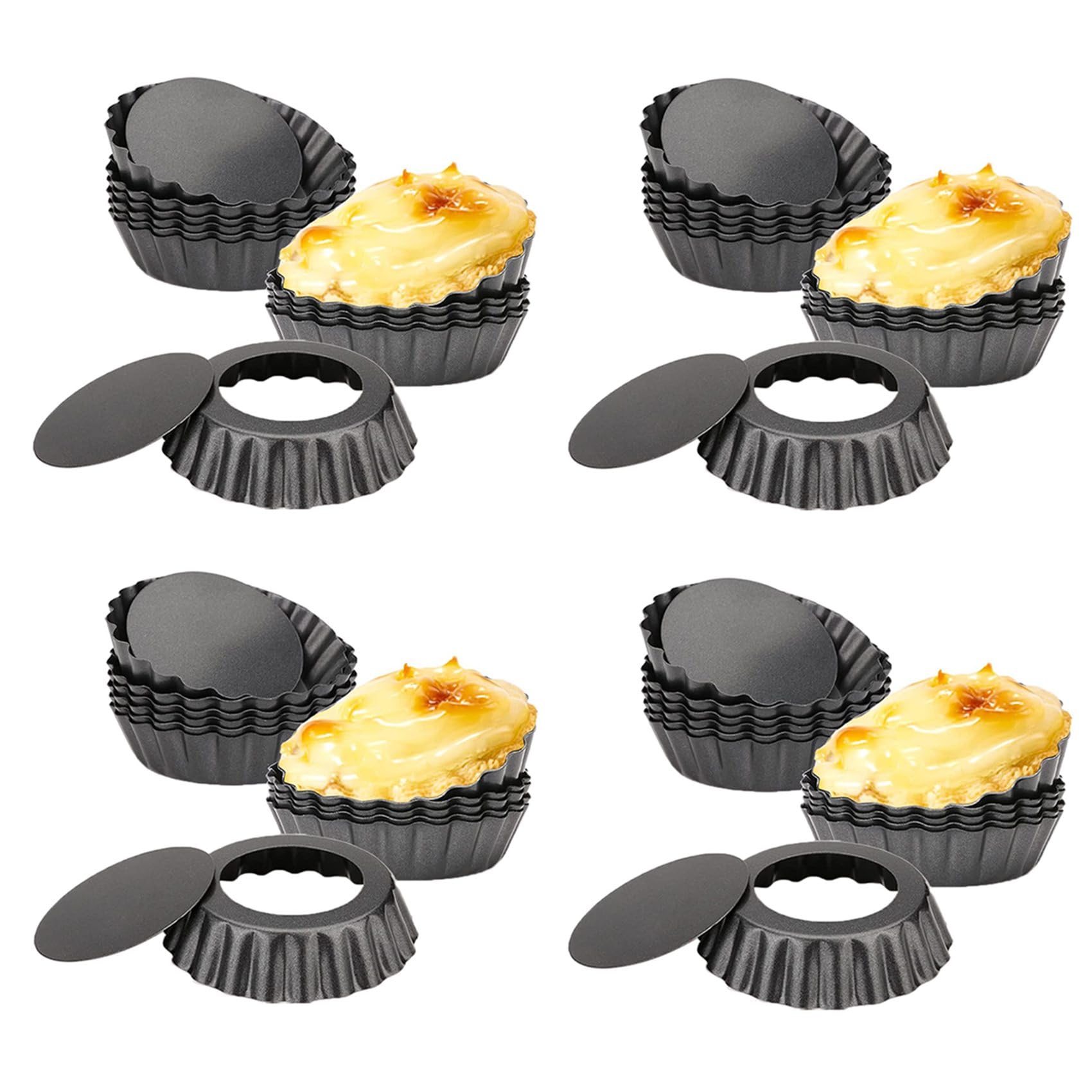 Aundhegrtt 52 Pcs Egg Tart Molds, 3inch Mini Tart Pans Removable Bottom, Cupcake Cake Muffin Mold Tin Pan Baking Tool