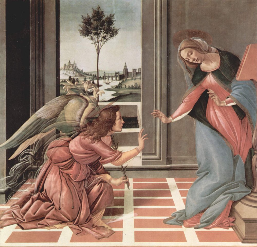 Sandro Botticelli Communication grand tableau salon au cadre marron chic et moderne