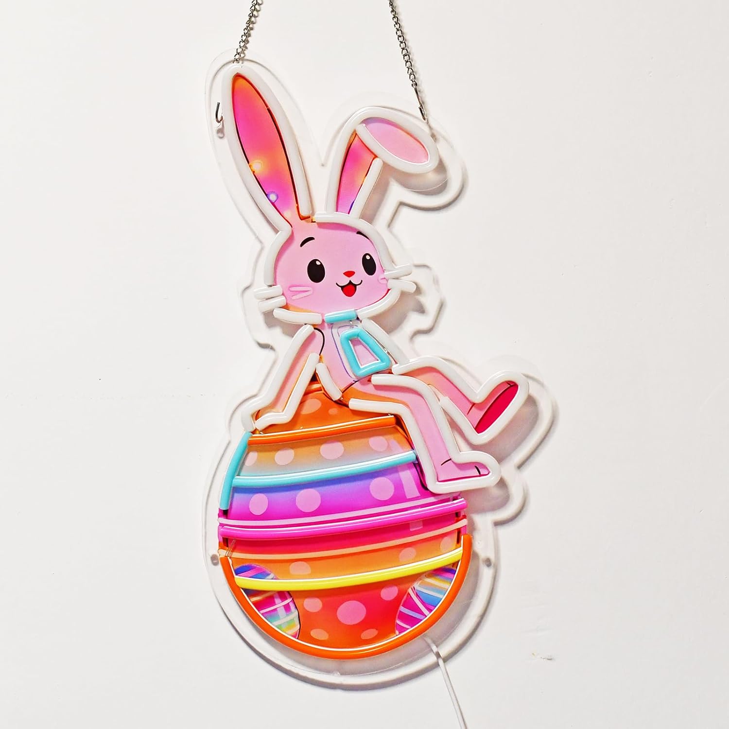 Easter Egg Neon Sign with Bunny - 17.3"x9.4" Easter Decorations LED Neon Light for Wall, USB Powered with 5-Level Dimmer, Spring Rabbit Holiday Decor for Home, Party, Kids Room