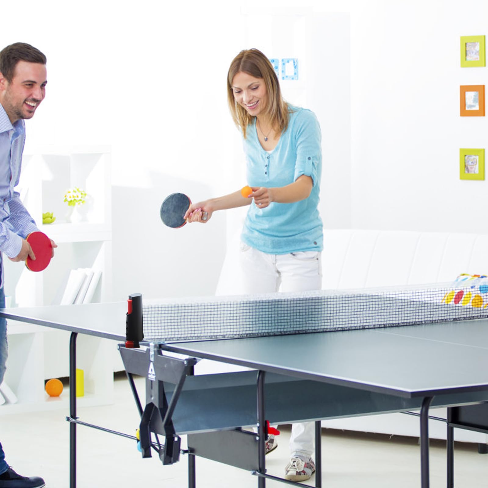 Rete da ping pong allungabile, portatile, rete da ping pong con 5 palline da ping pong, rete di ricambio portatile per principianti ed esperti, per esterni e interni, lunghezza massima 165 cm