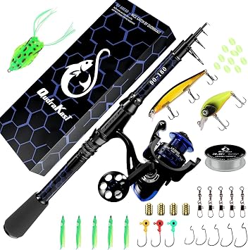 QudraKast Fishing Rod and Reel Combinations, Unique Design with X-Worm Table, Carbon Fiber Telescopic Fishing Rod, Best Gift for Fishing Beginner and Lantern