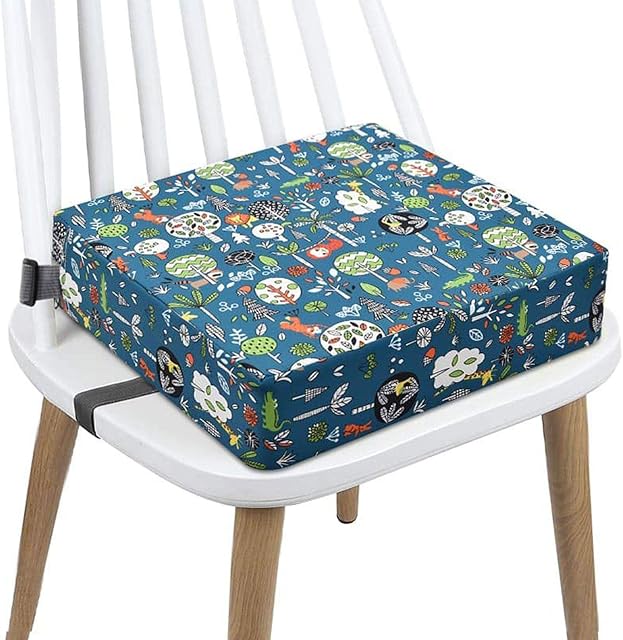qiyifang Toddler Booster Seat - Washable Thick Chair Seat Pad | Washable Kids Booster Seat with 2 Straps and Safety Buckle for Dining Table, Portable Increasing Cushion
