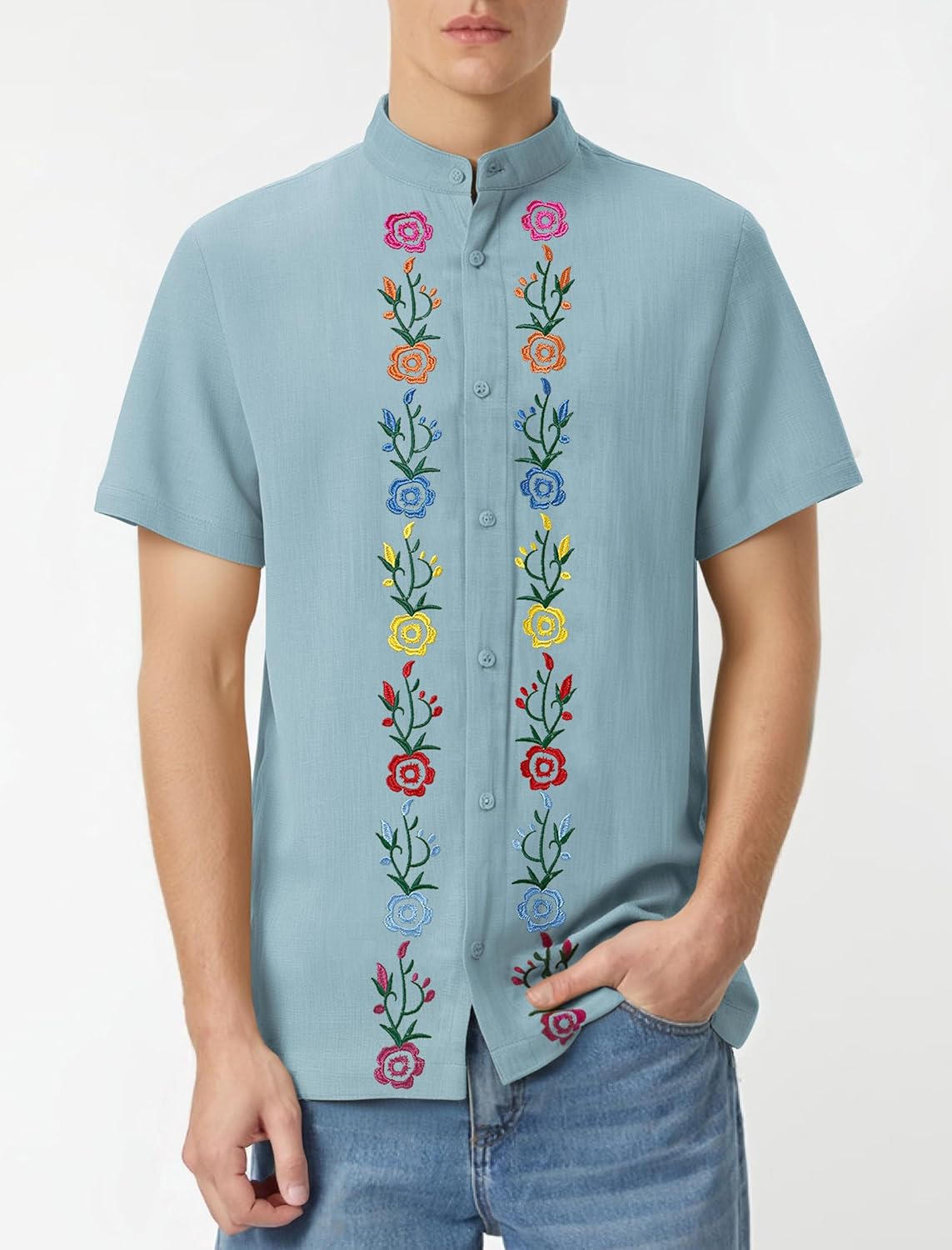 Men's Mexican Guayabera Shirt Button Down Embroidered Shirt Cinco De Mayo Fiesta Shirts Short Sleeve Button Down - Image 2