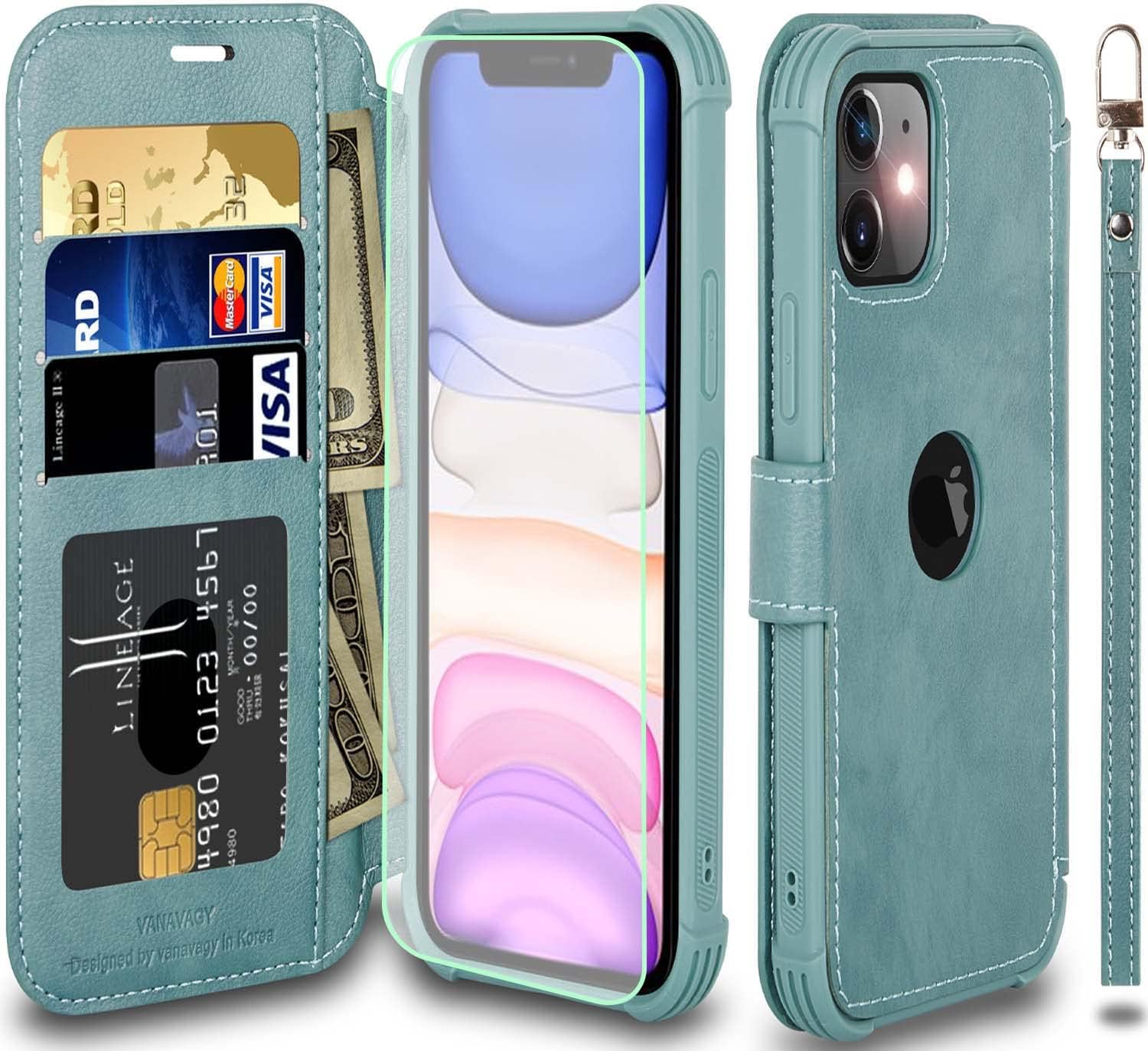 VANAVAGY Compatible for iPhone 11, Leather Flip Folio Shockproof Phone ...