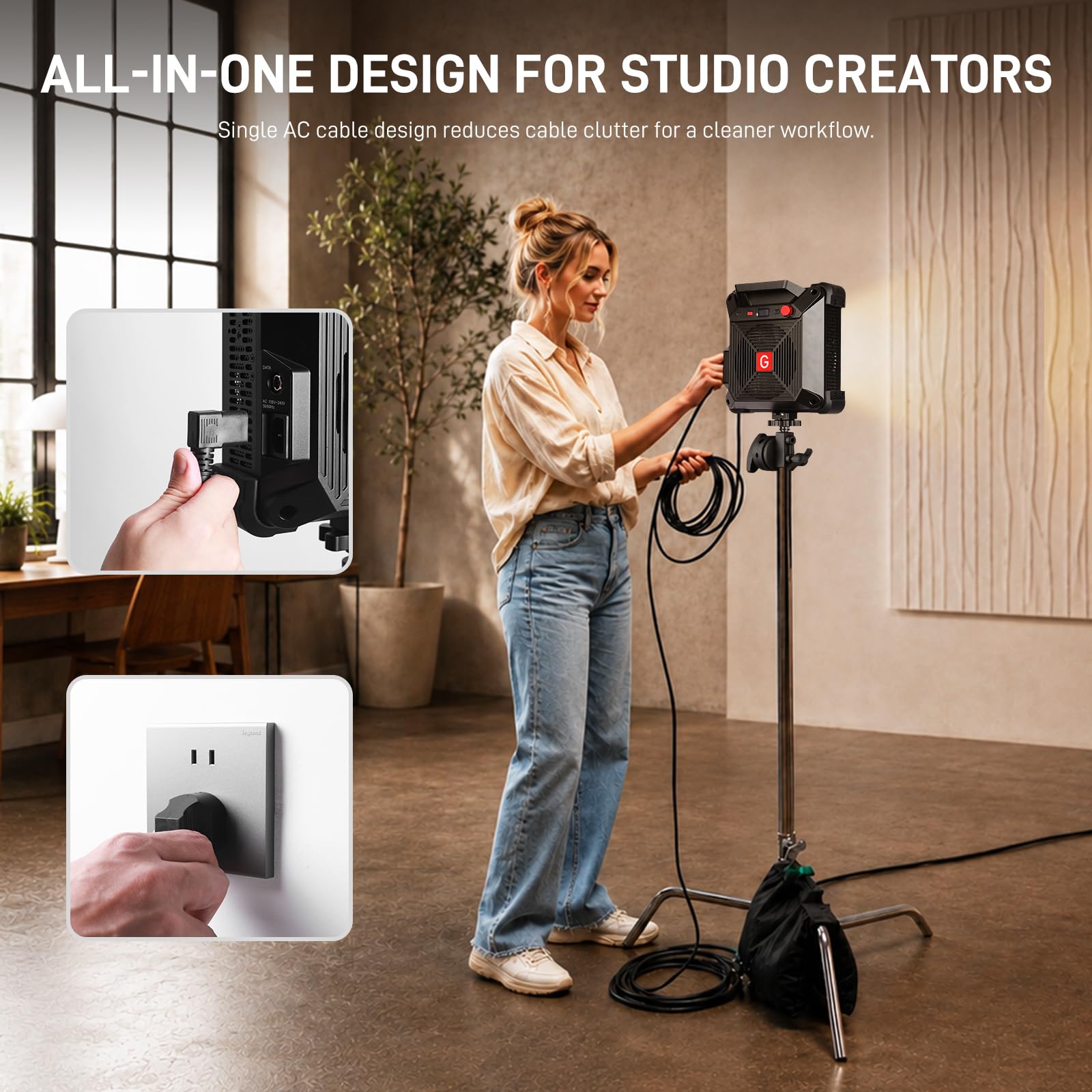 GVM F500B AIO - Luz de video LED bicolor de 500 W, luz de estudio COB con control APP/DMX, montaje Bowens, 2700K-6800K 26000lux/1m CRI97+, iluminación de salida continua para fotografía y producción