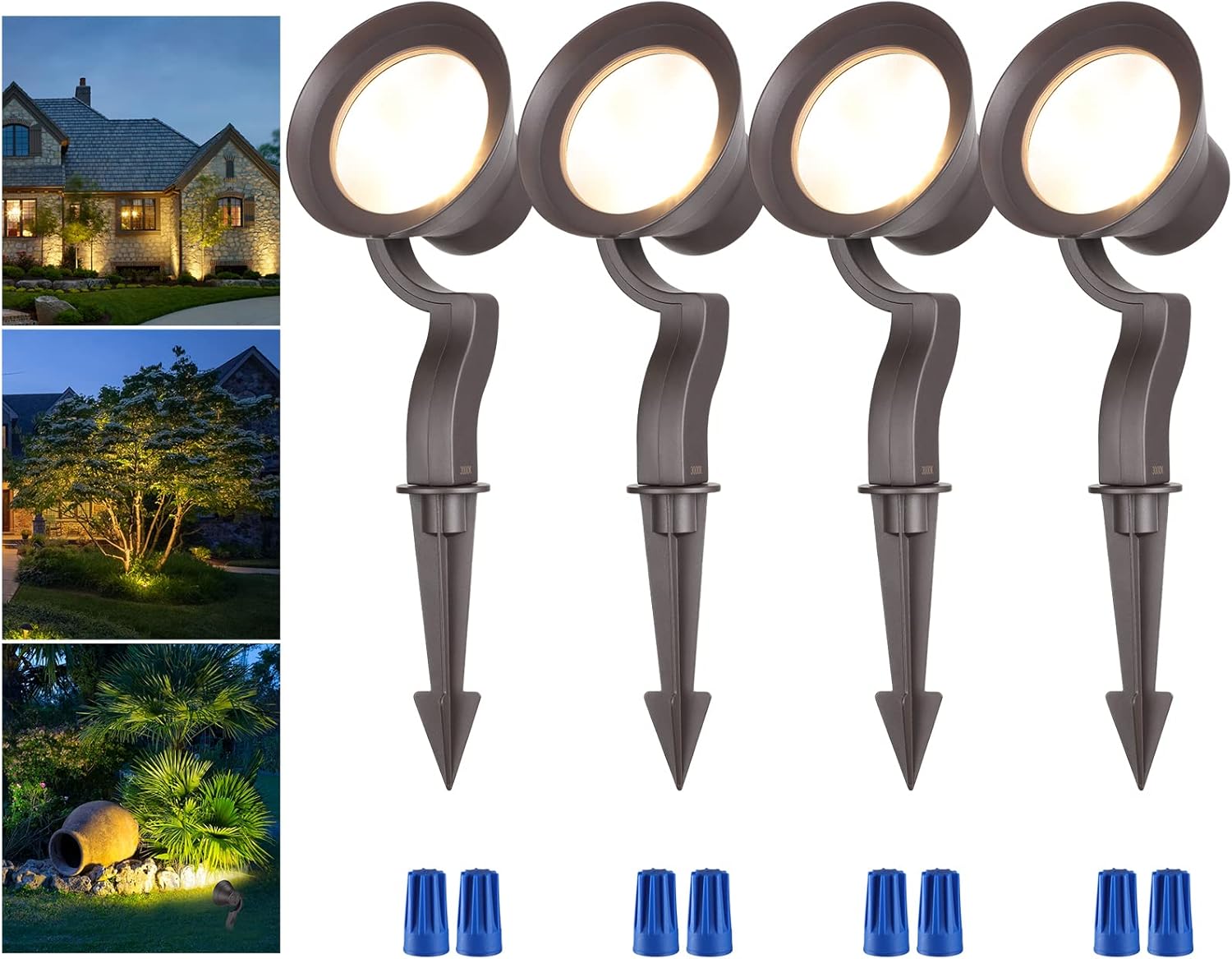 LEONLITE Dimmable LED Wall Wash Lighting, 12W/5W/2W, Low Voltage Landscape Spotlights Outdoor, Landscape Tree Uplights, ETL Listed, 12-24V AC/DC, Aluminum, IP65 Waterproof, 3000K Warm White, Pack of 4 - - 