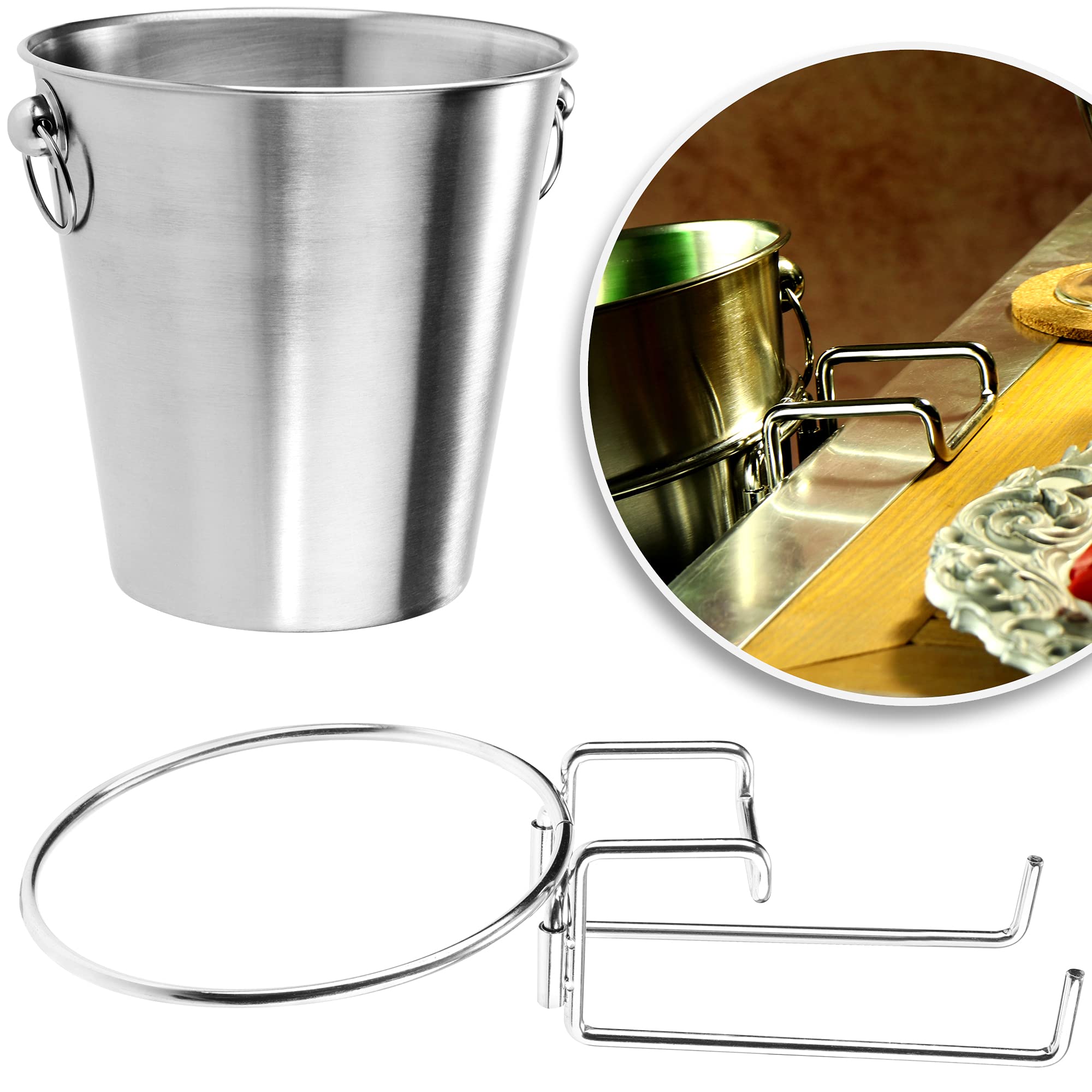 com-four® 3x Sektkühler aus Edelstahl mit Tischhalter | Kühlkübel für Sekt, Wein, Champagner - edler Weinkühler für kühle Getränke