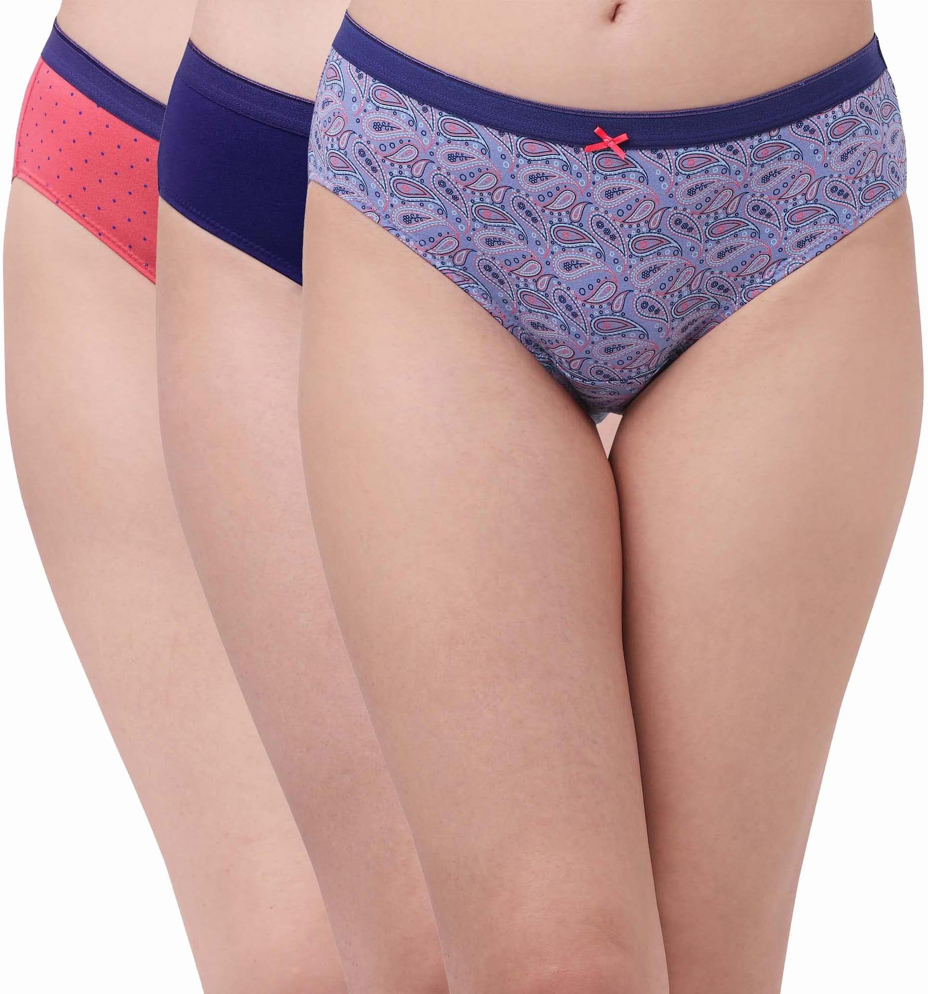 SOIE Women's Print & Solid Classic Hipster Panty Combo (Pack of 3)…