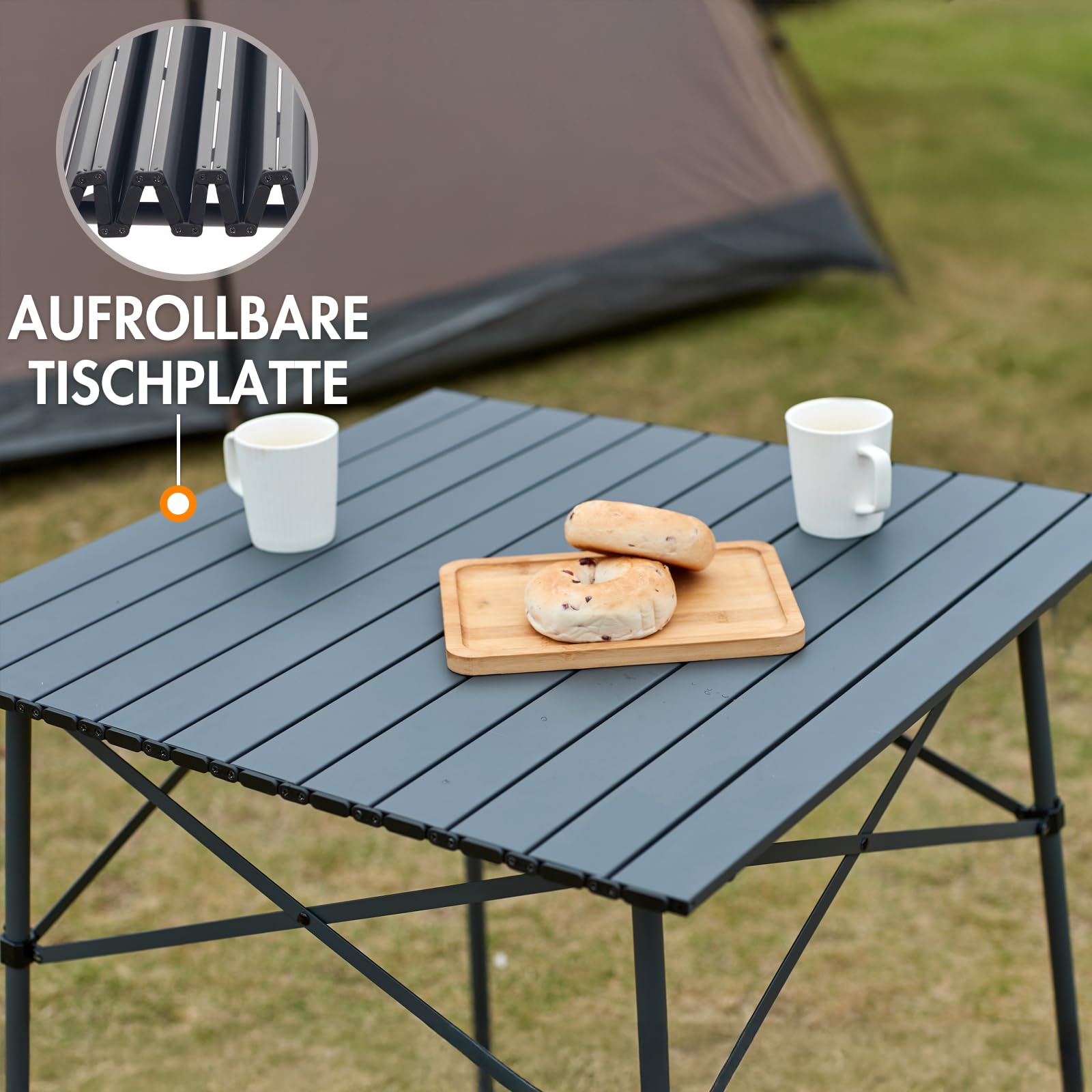 Portal Campingtisch klappbar Klapptisch Camping faltbar mit Aluminium Tischplatte belastbar 80kg mit Tragetasche für Picknick Grillen Garten Balkon