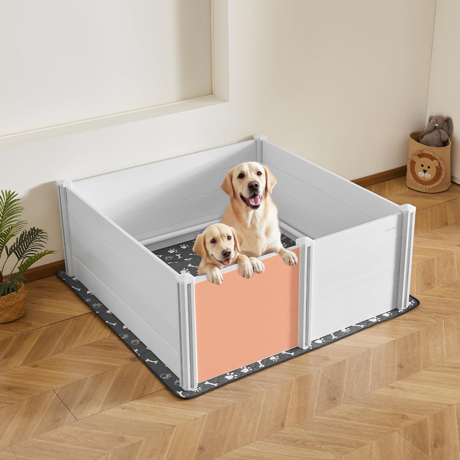 VEVOR Parc de Mise Bas pour Chien, 152x152x61 cm, Caisse de Mise Bas pour Chiots, avec Porte Hauteur Réglable, Tapis d'Urine Lavable, Boite de Naissance Plastique PVC pour Chiens de Très Grande Race