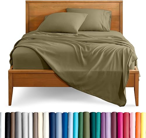 Bare Home Full XL Sheet Set - 1800 Ultra-Soft Microfiber Full Extra Long Bed Sheets - Double Brushed - Deep Pockets - Easy Fit - 4 Piece Set - Bedding Sheets & Pillowcases (Full XL, Olive)