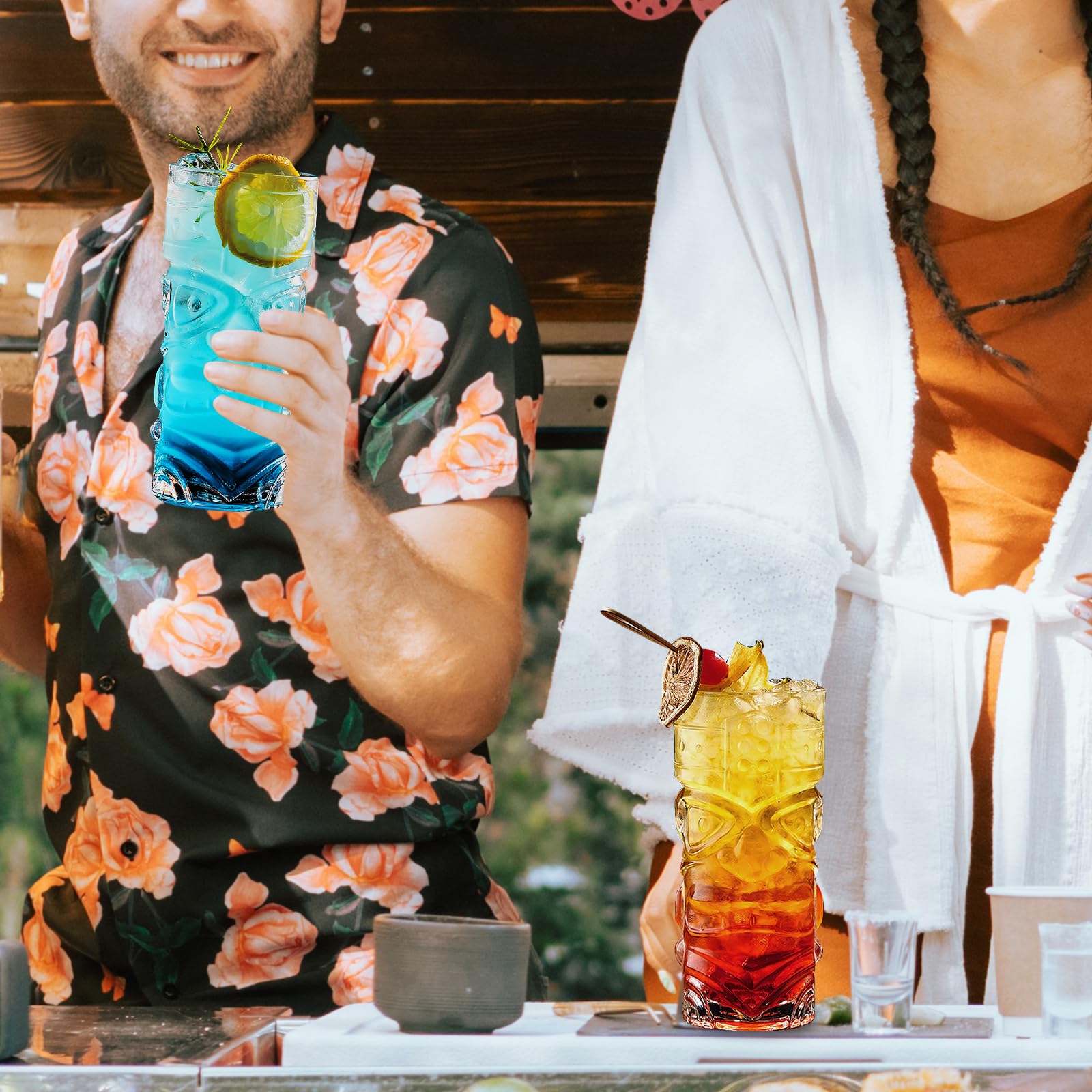 Clear Tiki Gläser Set von 2-14 oz Modern Bar Tiki Cocktail Gläser perfekt für exotische Cocktails, Mai Tai, Hawaiian Style Cocktails, tropische Insel Drinksware Set (Set von 2)