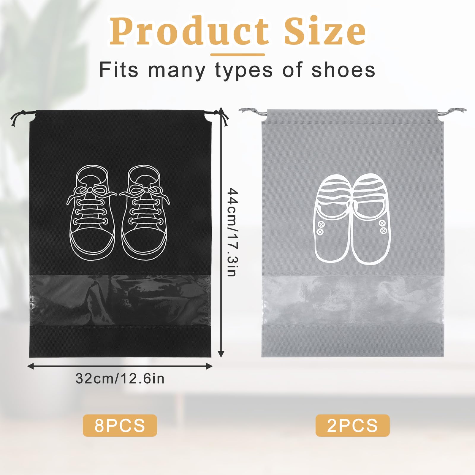 8 sztuk torba na buty, podróżna, z przezroczystym okienkiem, czarny, torba na buty podróżna