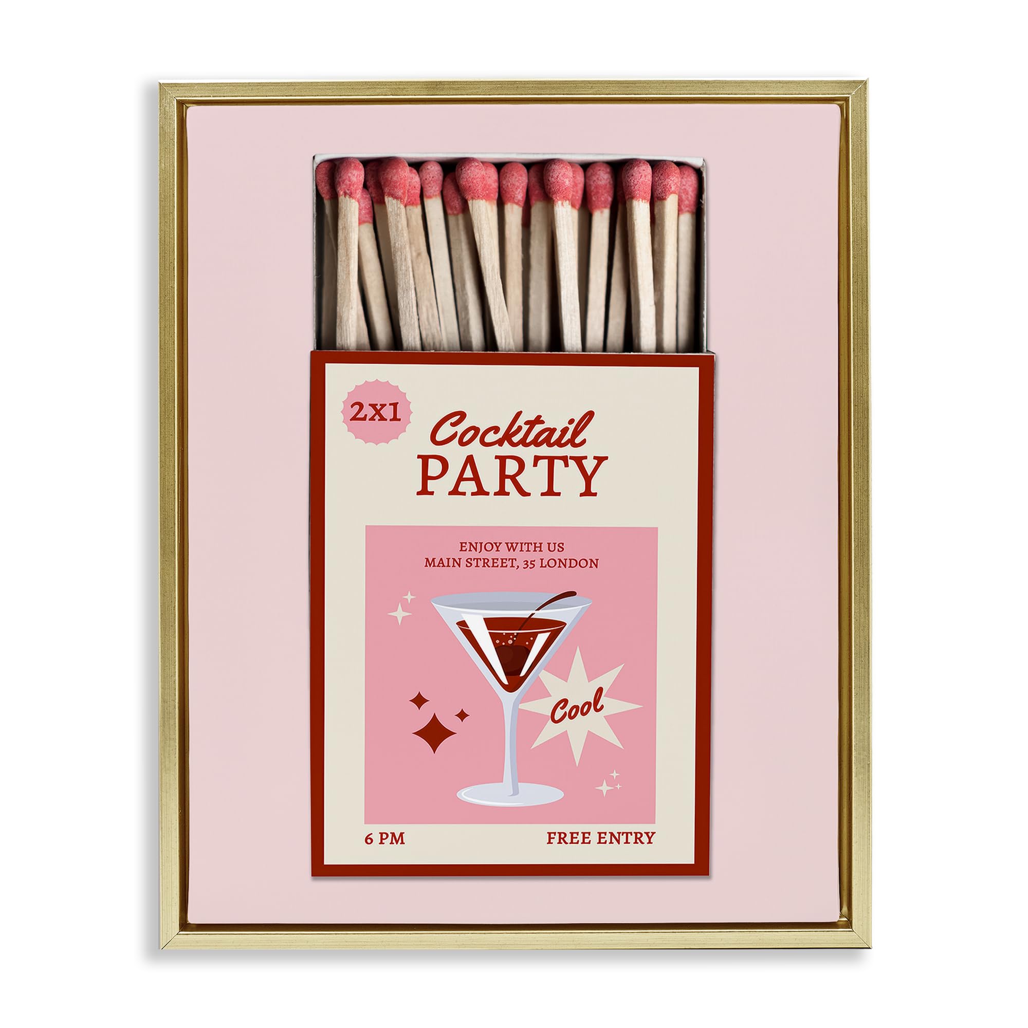Stupell Industries Metallic Gold (Matte) 'Cocktail Party Matchbox', Floating Frame Canvas Art, Gold, 25 X 31 Inches, Easy To Hang And Sturdy, Made In Usa, By Cad Designs