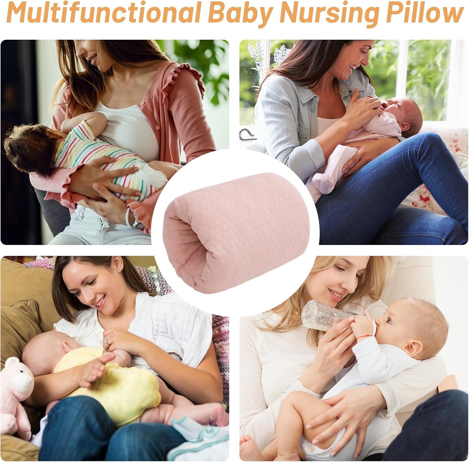 KAKIBLIN Baby Feeding Arm Pillow,Baby Nursing Arm Breastfeeding Pillows Support for Newborn Mom and Babies,Portable and Washable,Ergonomic Nursing Essentials, Travel Pillows for Newborn (Pink)