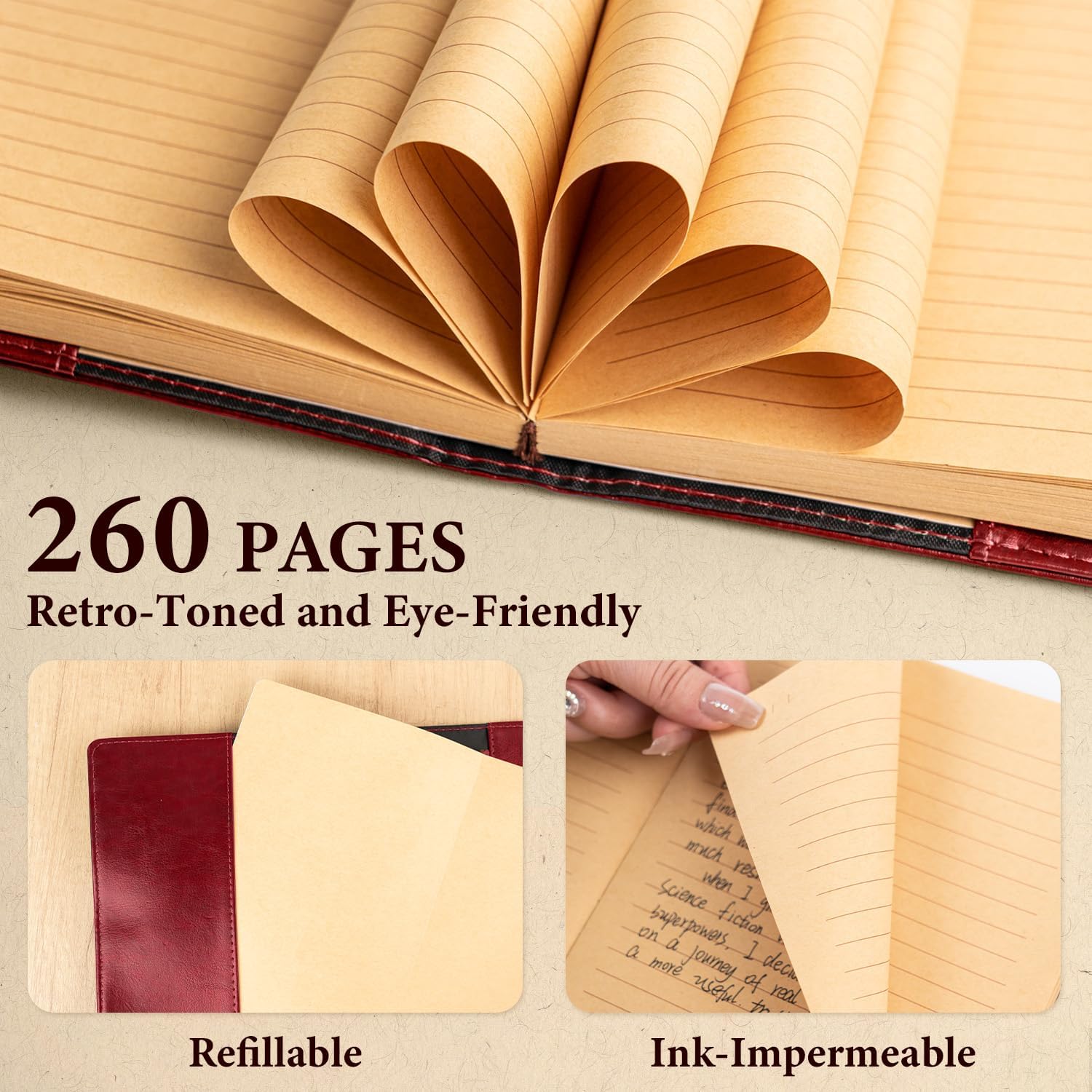 WEMATE Lock Journal with Pen & Gift Box, A5 260 Pages, Refillable, Hardcover Leather Password Notebook for Writing, Vintage Lock Diary for Women, Girls, Men, Students, 8.6 x 5.8 in, Red