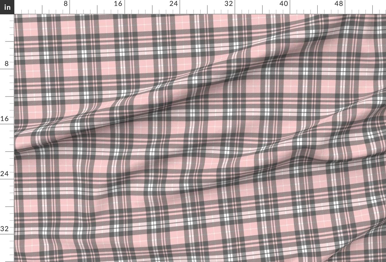 Spoonflower Fabric - Pink Grey Plaid Wholecloth Coordinate Tartan Buffalo Fall Winter Printed on Upholstery Velvet Fabric Fat Quarter - Upholstery Home Decor Bottomweight Apparel