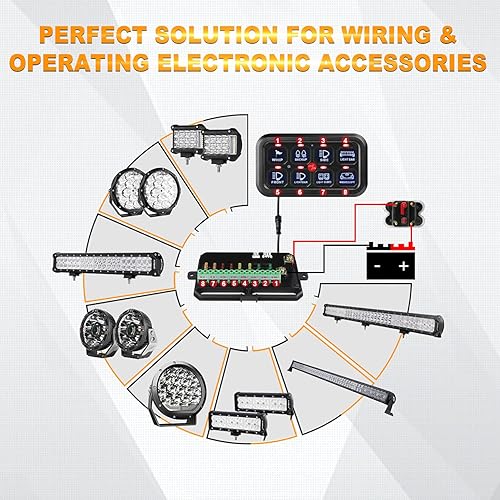 Miniatura 6 de Auxbeam Panel de interruptor de 8 bandas + luces LED redondas ámbar de 4 pulgadas y 90 W, luz de conducción redonda súper brillante con kit de arnés