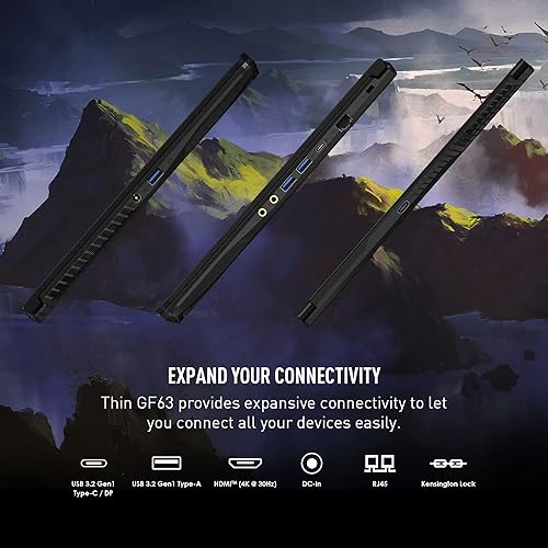 Miniatura 5 de MSI THIN GF63 - Portátil para juegos de 15.6 pulgadas y 144 Hz Intel Core i7-12650H 6+4Core, NVIDIA GeForce RTX 4050, DDR4 de 16 GB, SSD NVMe de 512