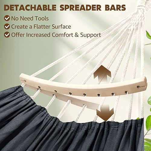 Miniatura 3 de Chihee Hamaca de algodón grande, suave y transpirable, hamaca de campamento con capacidad para hasta 660 libras, hamaca portátil para árbol con