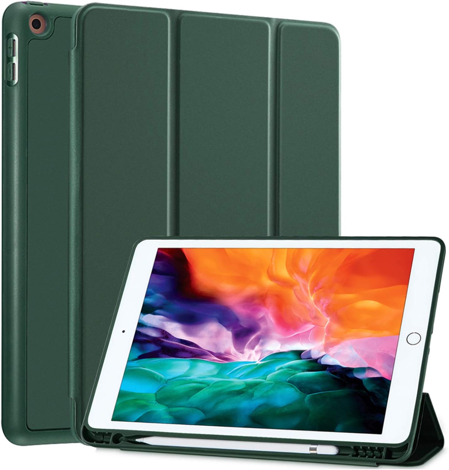 SIWENGDE Compatible for Apple iPad 9.7 Case 2018 iPad 6th Generation Cases/2017 iPad 5th Generation Case with Pencil Holder,Slim Soft Silicone Smart Trifold Stand Protective Cover(Midnight Green)