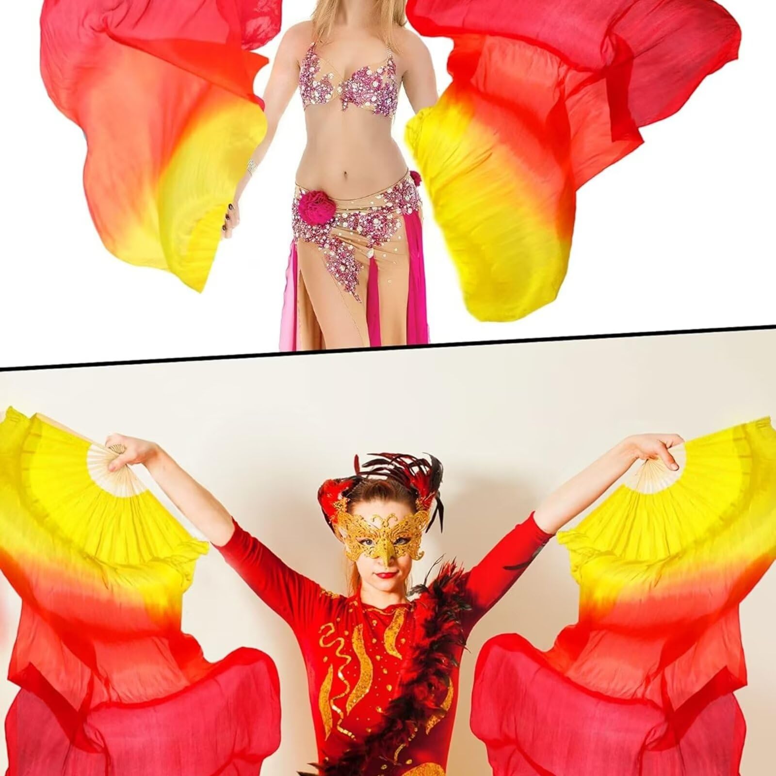 Ventilador de bambú de seda para danza del vientre 1,5 Metros Hecho a Mano (Rojo)