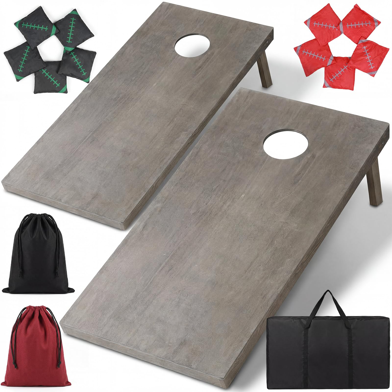 Cornhole Set Outdoor, 90x60cm or 120x60cm Echtholz Wurfspiel – Bean Bag Game mit 10 Säckchen & Tasche – Professionelles Sackloch Spiel für Erwachsene, Kinder, Garten, Strand