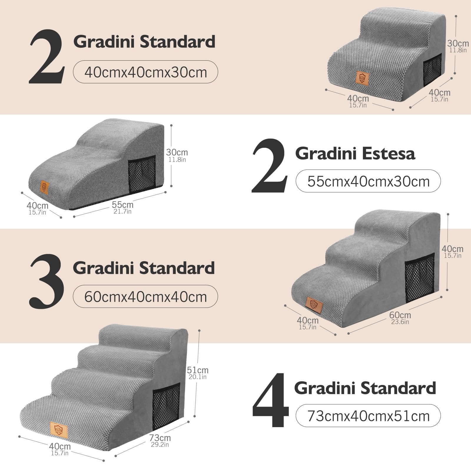 MASTERTOP Scale per Cani 3 Gradini, Scalini Antiscivolo per Gatti e Cani per Divano e Letto, Scaletta Schiuma Alta Densità, Copertura Impermeabile Lavabile (Grigio)