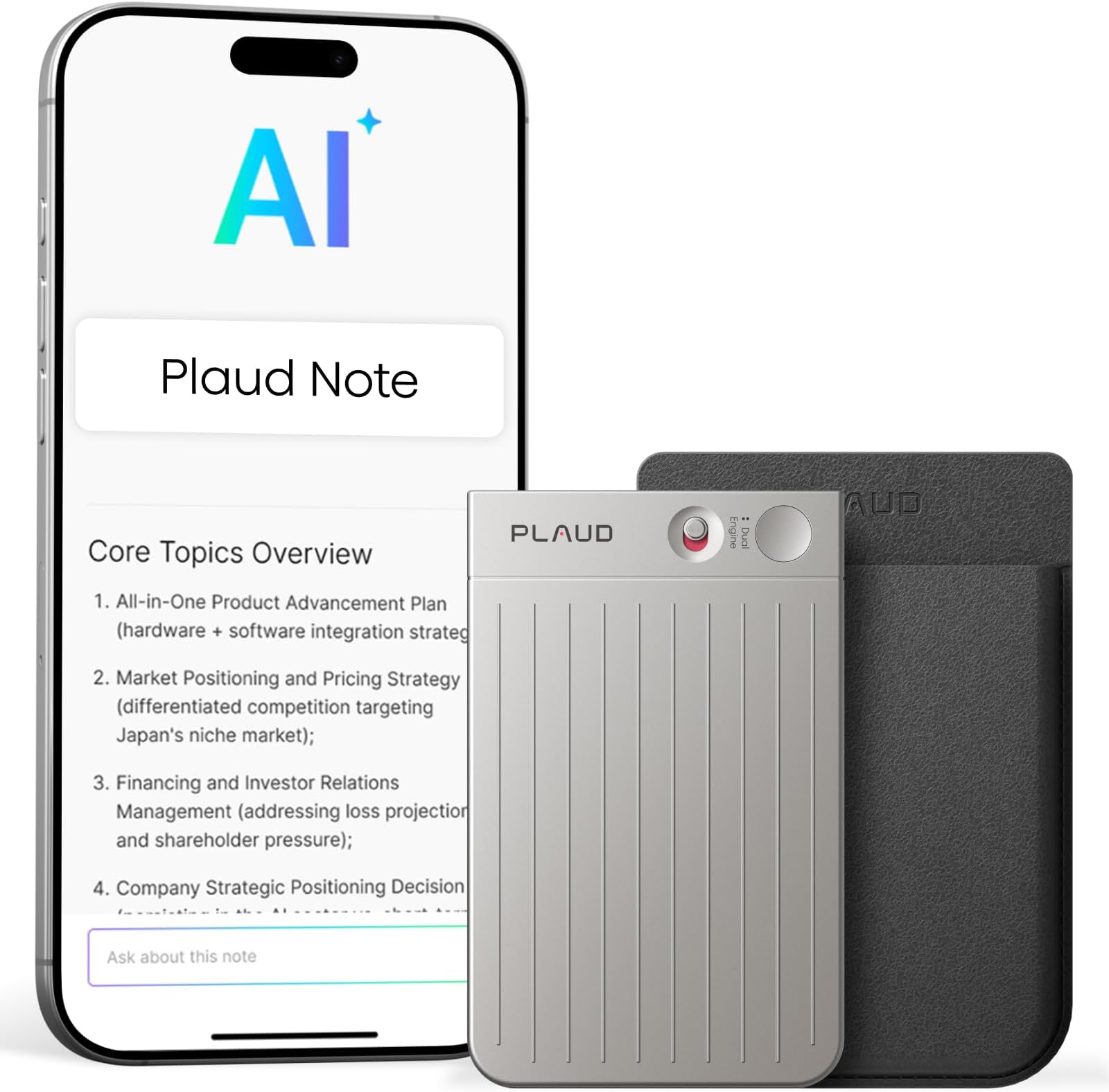 Plaud Note AI Voice Recorder Device/Dictaphone w/Case App Control AI Transcribe & Summarize Support 112 Languages 64GB Digital Audio Recorder for Lectures Meetings Calls