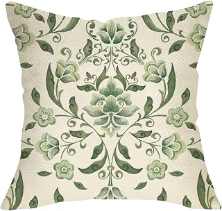 Sage Green Vintage Floral Decorative Throw Pillow Cover 18 x 18 | Retro Flower Plant Botanical Porch Outdoor Home Decor, Spring Summer Farmhouse Sofa Couch Cushion Case